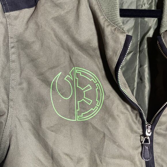 Star Wars Jacket Mens Md Polyester Full Zip Front Pockets Green Logo Letters VTG - Picture 3 of 9